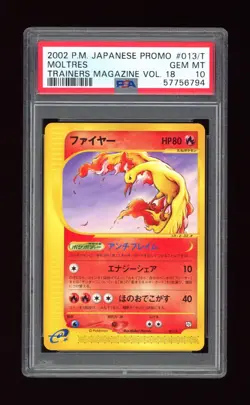 PSA 10 Gem Mint Moltres Japanese Trainers Magazine 18 013/T Promo Pokemon Card - Image 1