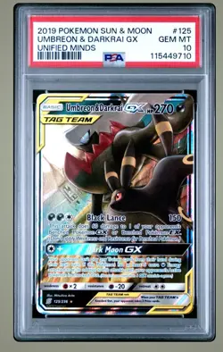 PSA 10 Pokemon Unified Minds Darkrai Umbreon GX Tag Team #125 Card GEM MINT - Image 1