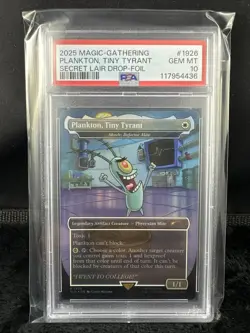 2025 MTG RARE FOIL BORDERLESS SPONGEBOB #1926 PLANKTON TINY TYRANT PSA 10 - Image 1