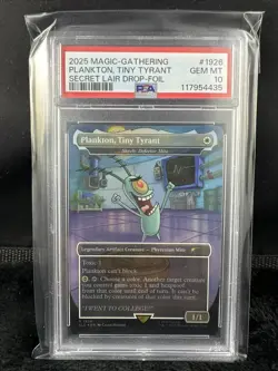2025 MTG RARE FOIL BORDERLESS SPONGEBOB #1926 PLANKTON TINY TYRANT PSA 10 - Image 1