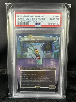 2025 MTG RARE FOIL BORDERLESS SPONGEBOB #1926 PLANKTON TINY TYRANT PSA 10 - Image 1