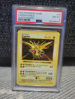 1999 Pokemon Holo Base Set Shadowless Zapdos Graded PSA 8 Near Mint - Image 1