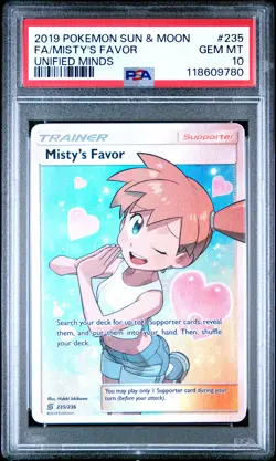2019 Pokemon Sun & Moon #235 Full Art Misty's Favor Unified Minds PSA 10 - Image 1