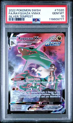 2022 Pokemon Sword & Shield #TG20 Full Art Rayquaza Vmax Silver Tempest PSA 10 - Image 1