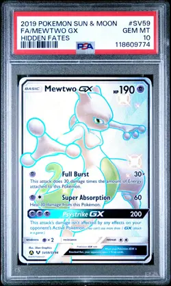 2019 Pokemon Sun & Moon #SV59 Full Art Mewtwo Gx Hidden Fates PSA 10 - Image 1