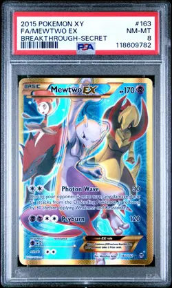 2015 Pokemon XY Breakthrough #163 Full Art Mewtwo Ex Secret PSA 8 NM MINT - Image 1