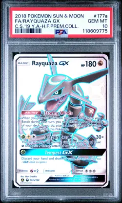 2018 Pokemon Sun & Moon Celestial Storm #177a FA Rayquaza Gx Premium PSA 10 - Image 1