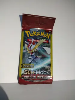 Pokemon Sun & Moon: Crimson Invasion - 1x Mini Booster 3 Card Pack Long Crimp - Image 1