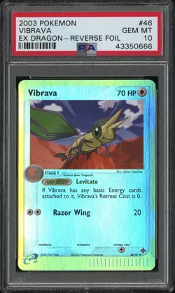 2003 Pokemon EX Dragon # 46 Vibrava Reverse Foil PSA 10 Card! GEM MINT! Pop 3! - Image 1