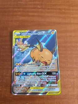Pokemon TCG Raichu and Alolan Raichu GX Tag Team Ultra Rare #221/236 - Image 1