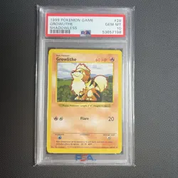 1999 POKEMON GAME BASE SET 28 GROWLITHE SHADOWLESS PSA 10 GEM MINT - Image 1