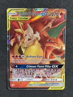 Pokemon Charizard & Braixen GX *MP* 22/236 Tag Team Sm-Cosmic Eclipse Holo 2019 - Image 1