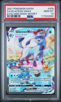 PSA 10 Glaceon VMAX Alternate Art Secret #209 Pokemon Evolving Skies GEM MINT - Image 1
