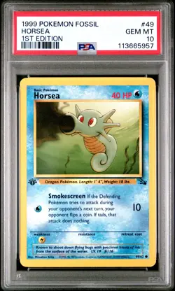 1999 POKEMON FOSSIL #49 HORSEA 1ST EDITION PSA 10 GEM MINT - Image 1
