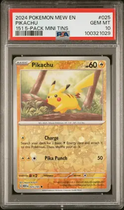 2024 POKEMON MEW EN-151 151 5-PACK MINI TINS #025 PIKACHU PSA 10 - Image 1