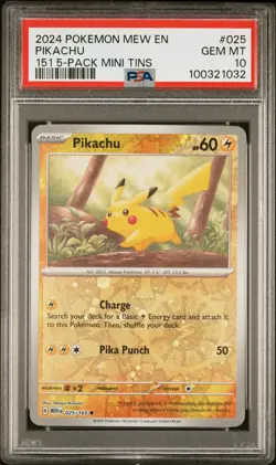 2024 POKEMON MEW EN-151 151 5-PACK MINI TINS #025 PIKACHU PSA 10 - Image 1