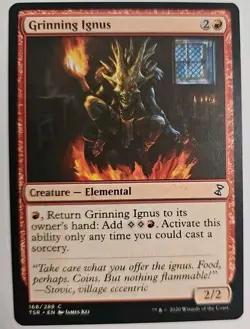 MTG Magic The Gathering Card Grinning Ignus Creature Elemental Red TSR 2020 - Image 1