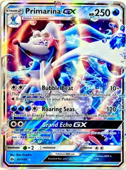 Primarina GX 42/149 Ultra Rare HOLO Pokemon Card TCG 2017 Sun & Moon Base Set NM - Image 1