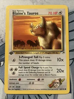 2000 Pokemon Gym Heroes 1st Edition Blaine's Tauros #64/132 - Image 1
