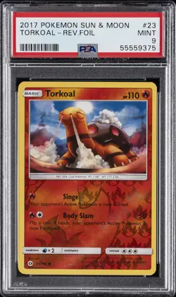 2017 POKEMON SUN & MOON #23 TORKOAL-REVERSE FOIL PSA 9 - Image 1