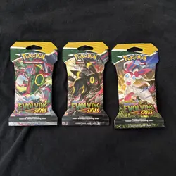 x3 Pokemon TCG Evolving Skies Sleeved Booster Packs - Umbreon, Sylveon, Rayquaza - Image 1