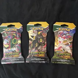 x3 Pokemon TCG Evolving Skies Sleeved Booster Packs - Umbreon, Sylveon, Rayquaza - Image 1