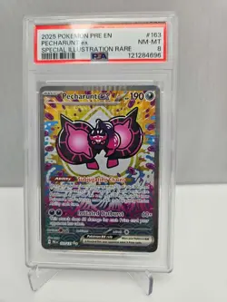 2025 POKEMON PRISMATIC EVOLUTIONS PECHARUNT EX SIR #163 Card PSA 8 - Image 1