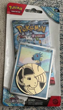 POKEMON TCG SCARLET & VIOLET STELLAR CROWN PACK, HORSEA PROMO CARD, COIN - Image 1