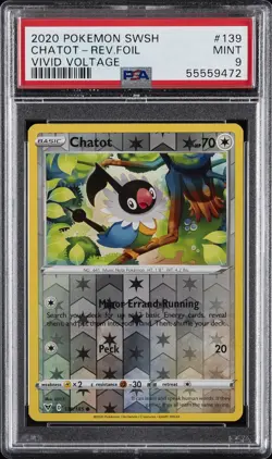 2020 POKEMON SWORD & SHIELD VIVID VOLTAGE #139 CHATOT-REVERSE FOIL PSA 9 - Image 1