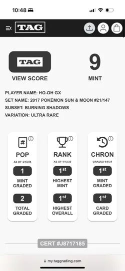 2017 Pokemon Burning Shadows Sun & Moon Ho-Oh GX #21/147 Ultra Rare MINT POP 1 - Image 3