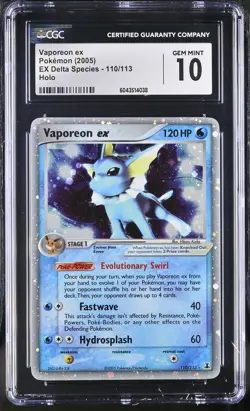 CGC 10 GEM MINT Vaporeon ex 2005 EX Delta Species 110/113 Holo Pokemon Card - Image 1