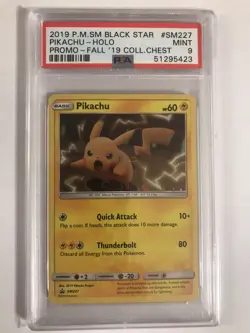 2019 Pokemon SM Black Star #SM227 Pikachu Holo Promo-Fall '19 Coll.Chest PSA 9 - Image 1