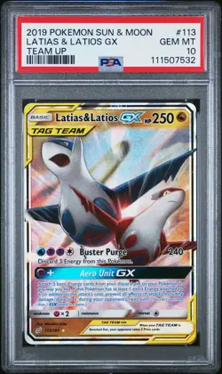 2019 POKEMON SM TEAM UP LATIAS & LATIOS GX #113 PSA 10 GEM MINT #111507532 - Image 1