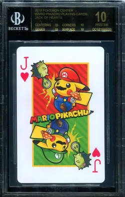 BGS 10 BLACK LABEL Mario Pikachu Playing Card - Jack of Hearts - Pokemon - Image 1