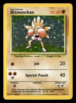 1999 Pokemon Base Set 7/102 Hitmonchan Holo Rare LP - Image 1