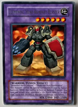 YuGiOh! ELEMENTAL HERO RAMPART BLASTER Lightly Played Card 1996 DP1-EN012 - Image 1