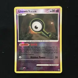 Unown (Q) 49/100 Pokemon Card (Reverse Holo) Moderately Played - Image 1