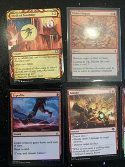 Mtg Small Red Bundle: Thrill Of Possibility, Chaos Warp, Foil Mountains (LCI) - Image 2