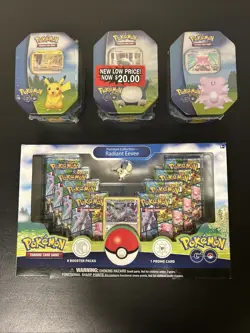 Pokemon Go Radiant Eevee Premium Collection Box & 3x Tins New Factory Sealed - Image 1