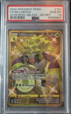 2020 Pokemon Sword Shield Darkness Ablaze 197 Full Art/ Rillaboom 197/189 PSA 10 - Image 1