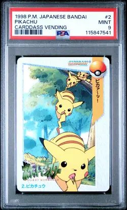 1998 POKEMON JPN BANDAI CARDDASS VENDING #2 PIKACHU PSA 9 - Image 1