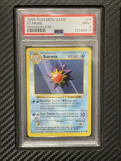 1999 PSA 9 Starmie #64 Shadowless Common WOTC Pokemon Game Base Set Shadowless - Image 1