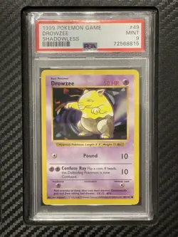1999 PSA 9 Drowzee #49 Shadowless Common WOTC Pokemon Game Base Set Shadowless - Image 1