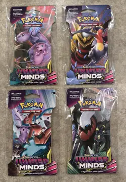 4 Sealed Unweighed Old Style Pokemon S&M Unified Minds Blister Packs - Art Set - Image 1