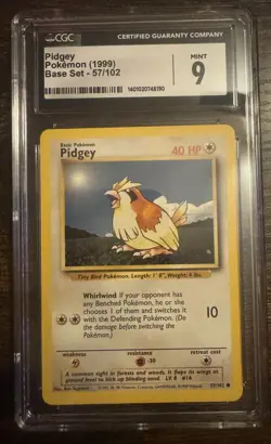 1999 Pidgey #57/102 CGC 9 MINT WOTC Pokemon TCG Base Set - Image 1