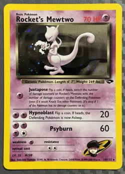 Pokemon TCG Gym Challenge Rocket's Mewtwo 14/132 Holo w/ Swirl - Image 1