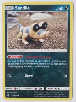 Sandile 113/214 LP - Yuka Morii Clay Art - Unbroken Bonds Pokemon Card - Image 1