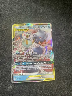 Pokemon Blastoise & Piplup GX Tag Team Holo Card 38/236 Cosmic Eclipse - Image 1