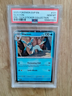 2025 PSA 10 Glaceon Prismatic #171 Pre Tech Sticker Collection EN Pokemon Card - Image 1