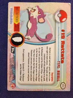 RATTATA Pokemon 1999 Topps 19 Black Logo TV Animation Edition Holo Foil DMG - Image 2